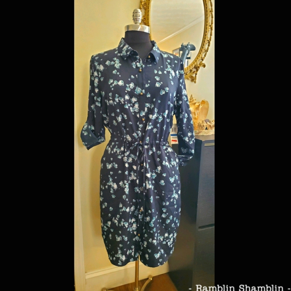 MasonJules XL Button Up Cinch Waist Floral Dress